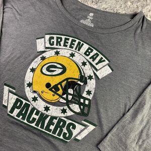 Green Bay Packers Shirt Womens Medium Gray 3/4 Sleeve Helmet Logo Football Tee